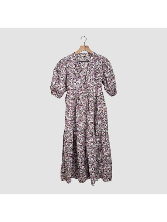 Uniqlo Dresses & Skirts - Uniqlo Floral Midi Dress Women’s Size S Cotton Pink Button Front Puff Sleeve